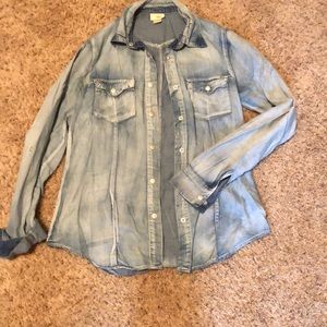 Day trip distressed denim top